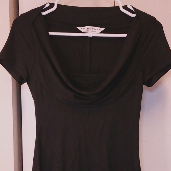 Trina Turk Boat Cowl Neck Top Size Small Pullover Stretch Elegant Cap Sleeve - Picture 2 of 9